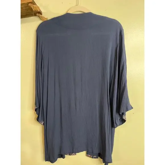 J. Jill Blue Embroidered Kimono Boho Gauze Open Bohemian Viscose, size: One Size - Picture 6 of 11